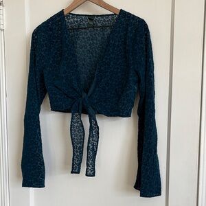 Wild Fable Teal Floral Tie-Front Blouse